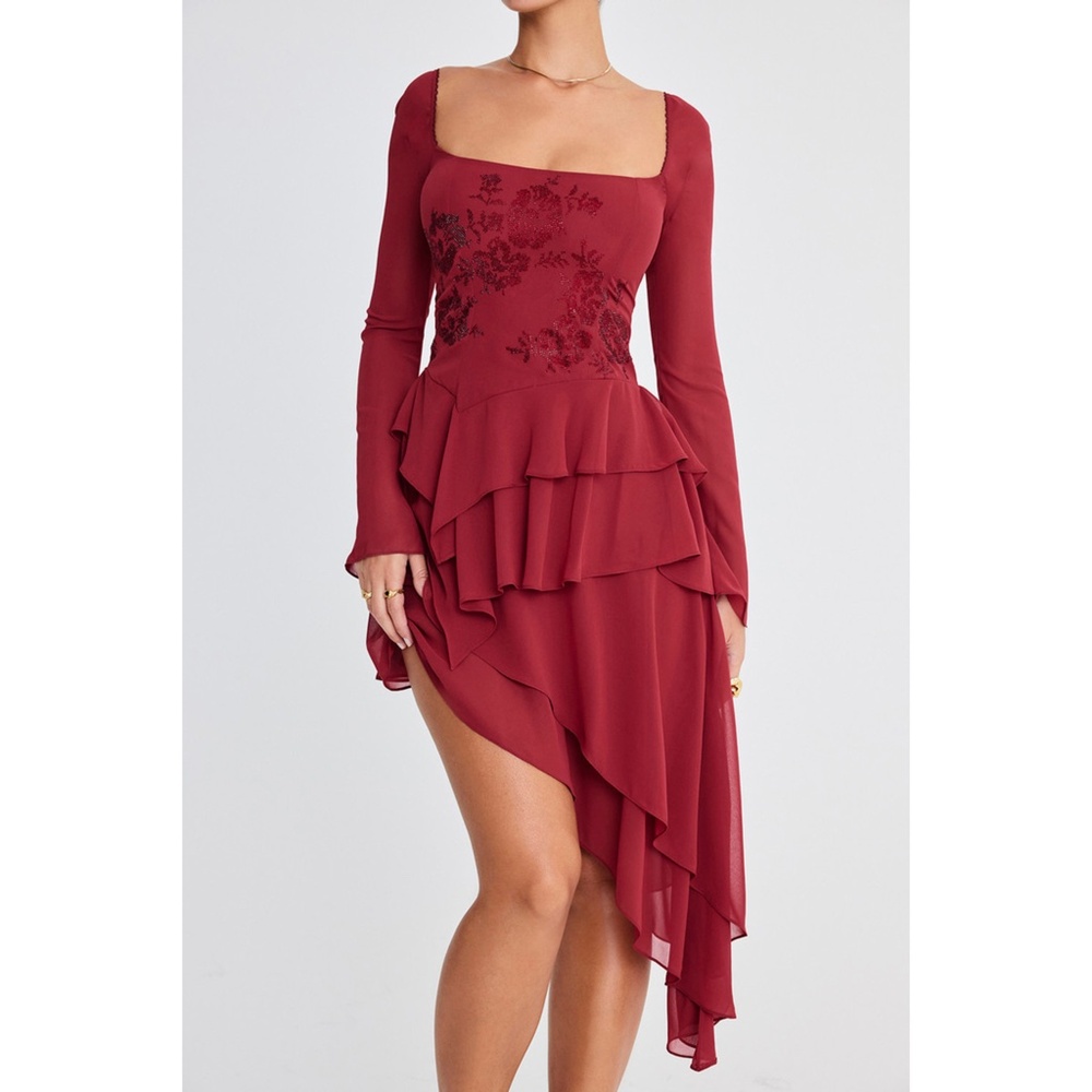 NEW House of CB Mistress Rocks Ruby Crystallised Hanky Hem Dress Medium